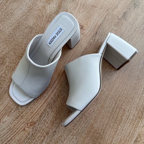 Steve Madden Shoes - Steve Madden Cream Block Heel Mules Leather 9